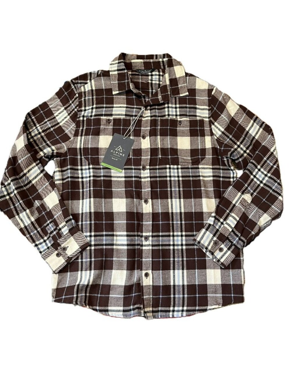 NWT! Alpine Design M's Updated Flannel, Briar Plaid/Rich Walnut (Brown), Medium